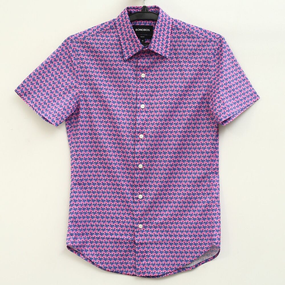 Bonobos Riviera Short Sleeve Men's Shirt Buttondown Slim Fit Purple XS 287444